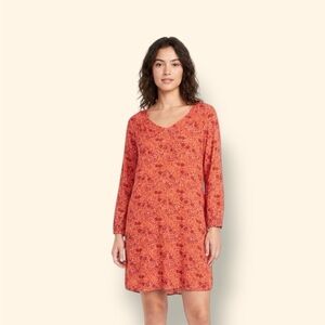 Old Navy Orange Floral V-Neck Long-Sleeve Dress